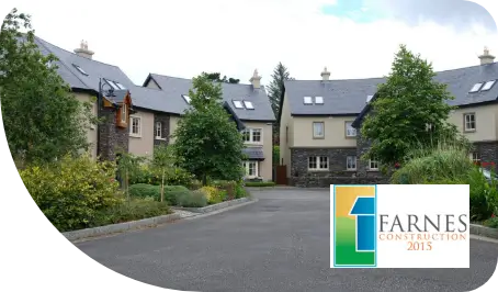 Farnes Construction logo with houses background