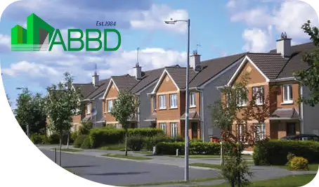 ABBD logo over background of houses