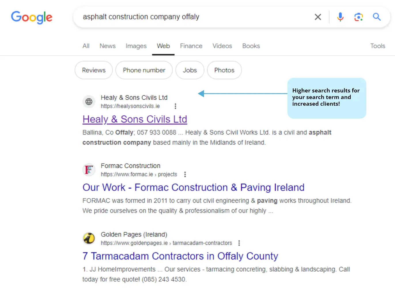 Asphalt construction compnay offaly - Google results