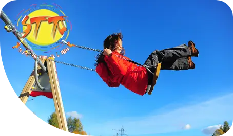 stt swings logo over girl on swing